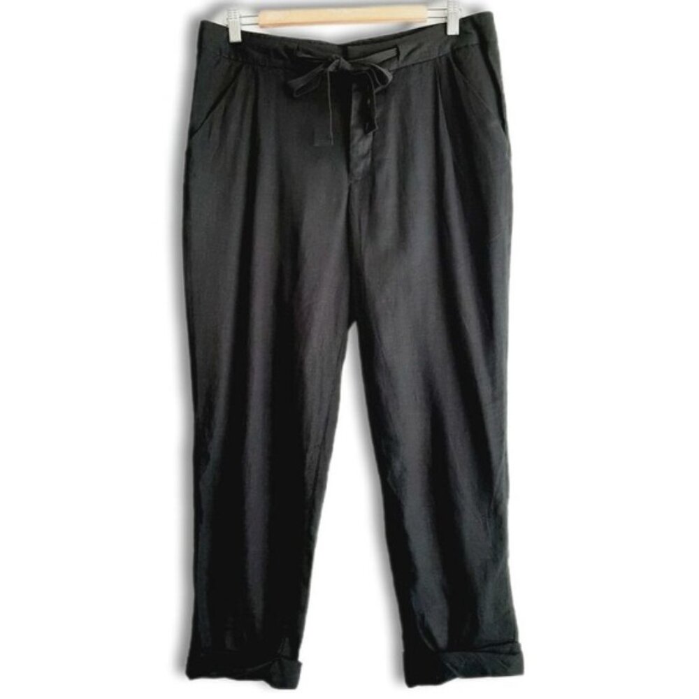 Free People Black tie-waist Linen blend Pants